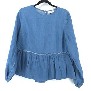 Universal Thread Lagom Dropwaist Chambray Fringe Peplum Ruffle Hem Poof Sleeve S